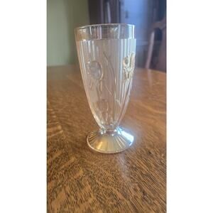 Vintage Marigold Depression Glass Iris and Herringbone Floral Footed Glass